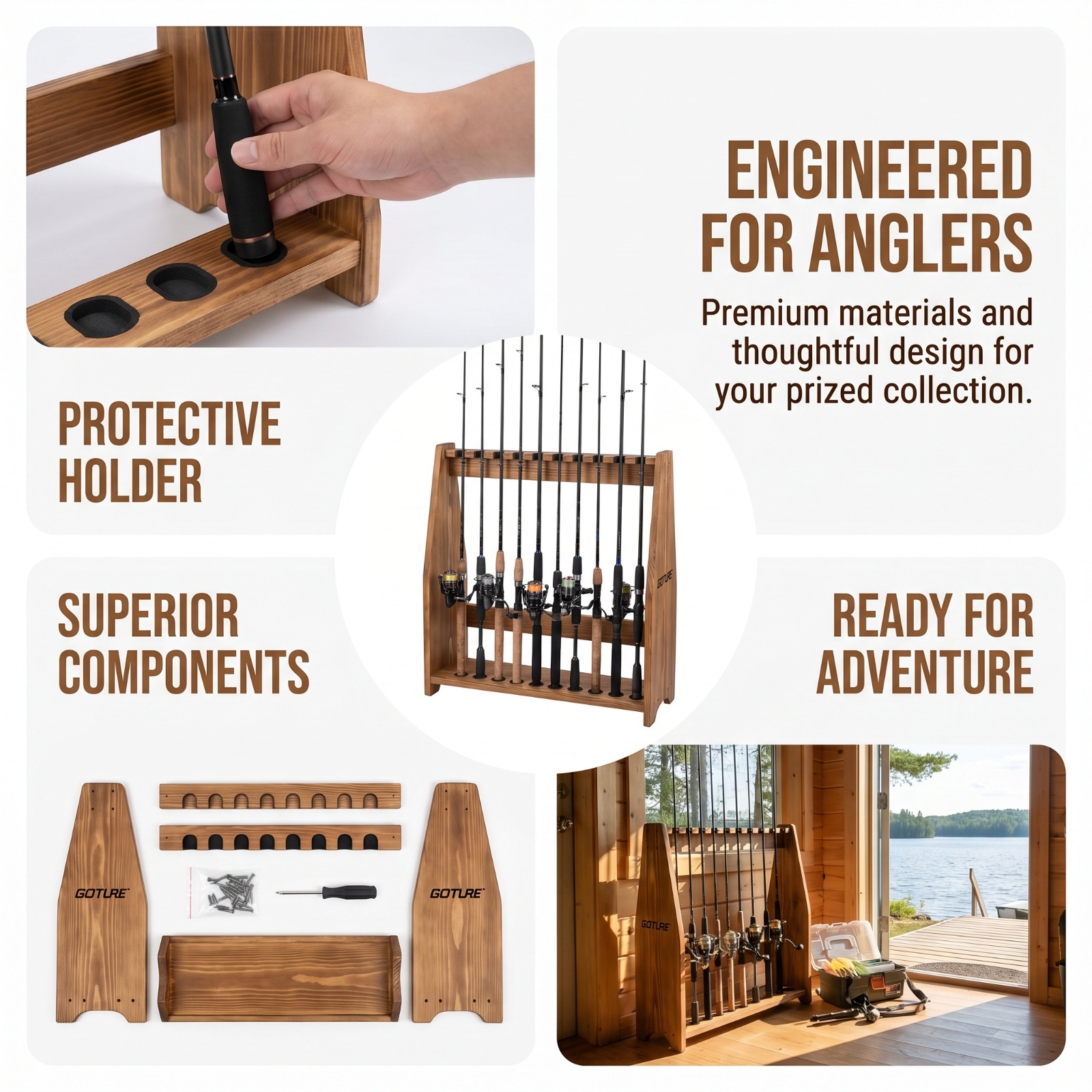 Fishing Rod Rack - 고투어 10슬롯 탄화소나무 낚싯대 플로어 랙